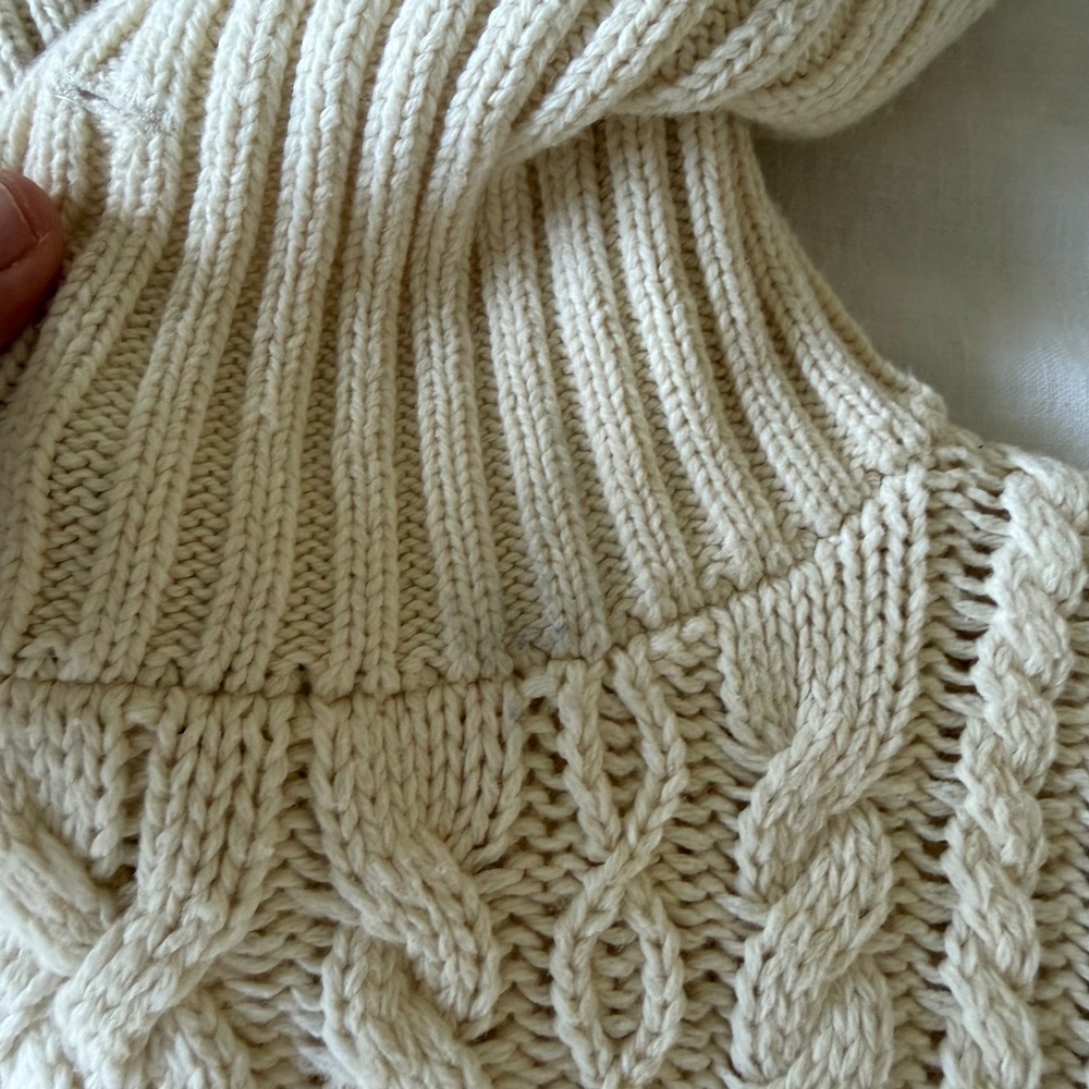 Ralph Lauren Cream Cable Knit Sweater Dress Short Sleeve Button Collar XL 16 - Picture 8 of 9